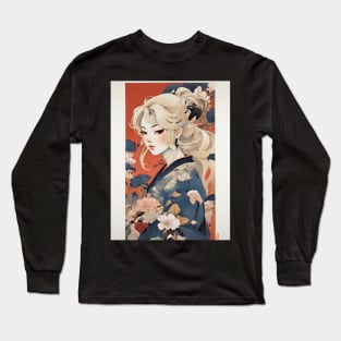 Blonde girl in ukiyo e style Long Sleeve T-Shirt